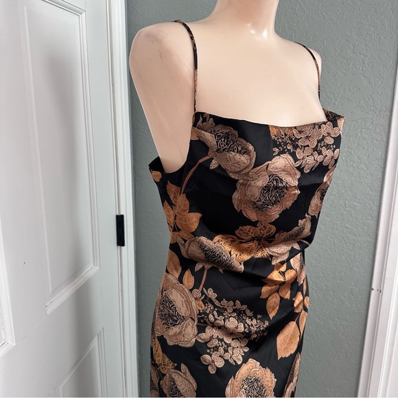 LULU’S FAVORITE ICON FLORAL SATIN COWL NECK SLIP MIDI DRESS - Picture 6 of 13